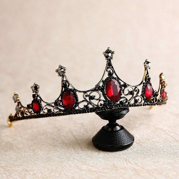 Ruby Red & Black Rhinestone Crown - Picture 3 of 4